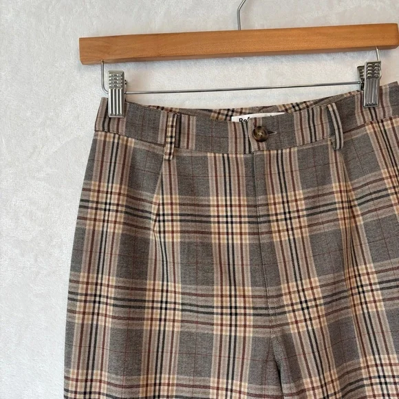 Reformation womens brown Franklin Tartan Plaid wide leg pants trousers size 0 - Picture 3 of 10